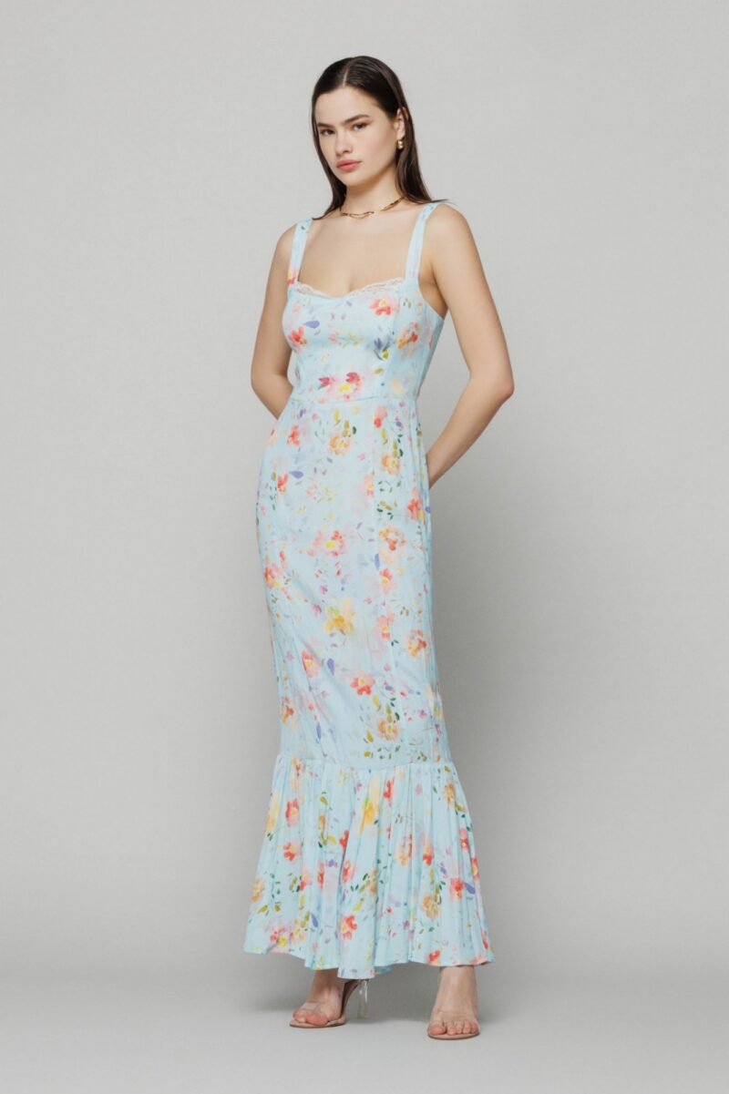 Denise – Abito Lungo Avvitato con Scollo a Cuore • Fleurs Ciel – Mar de Margaritas - immagine 2